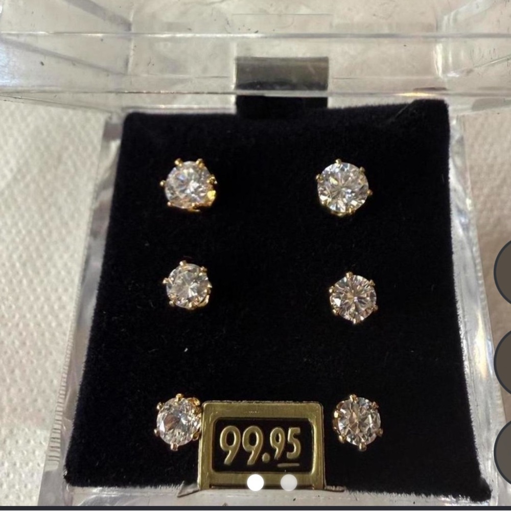 Gold-Tone Clear Crystal Stud Earring Set - 3 Pairs